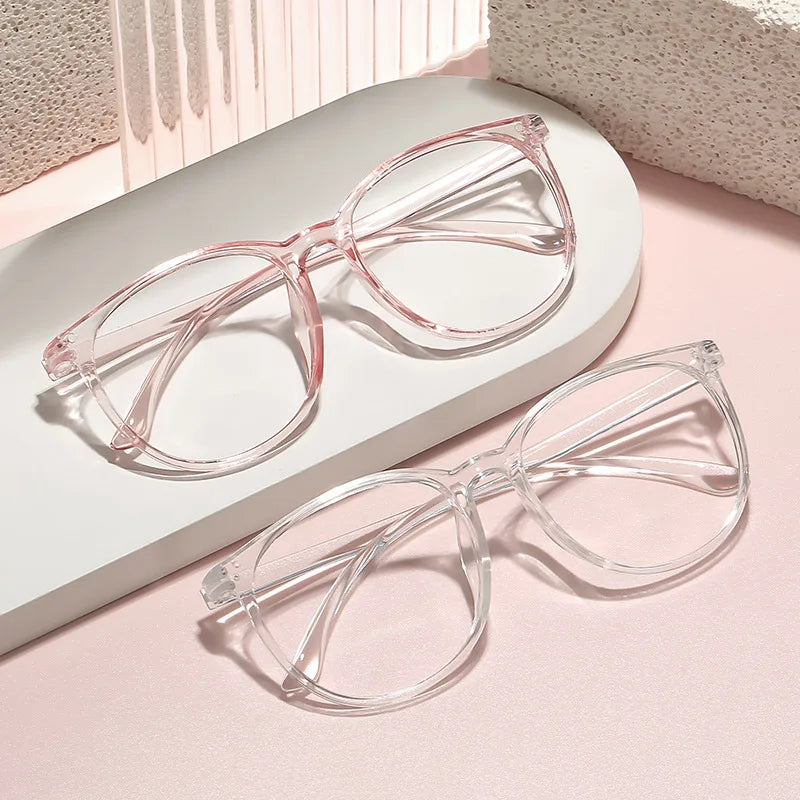 Transparent Large Frame Computer Glasses Women Round Anti Blue Light Optical Spectacle Flat Lens Eye Protection Plain Glasses