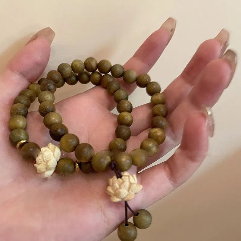 Chinese Style Retro Green Bamboo Joint Beaded Bracelet For Women's Fashion Simple Charm Alloy Leaf Bracelet Jewelry Gift