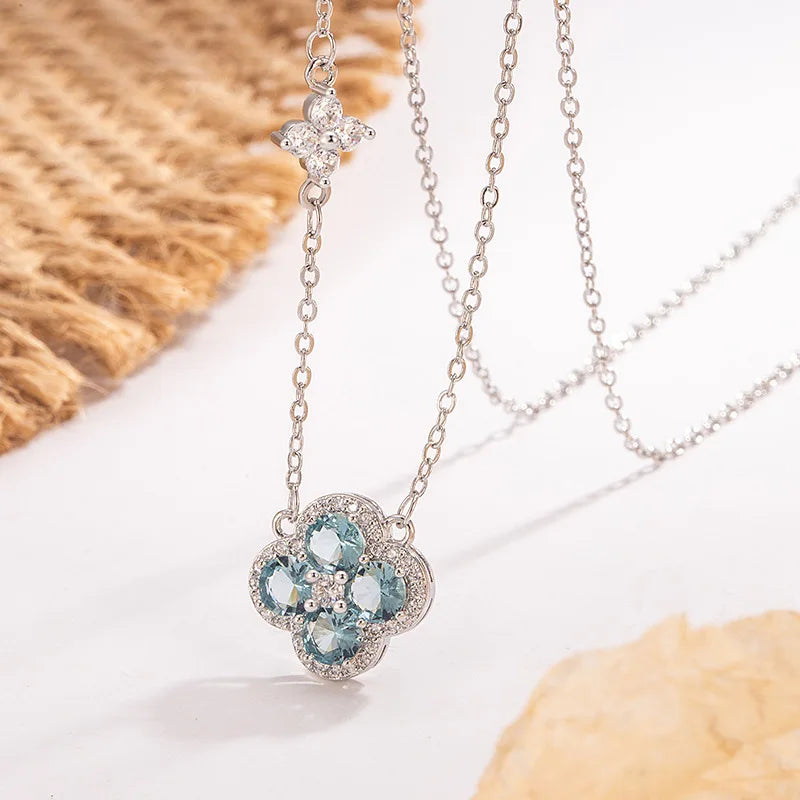 925 Sterling Silver Lucky Four-leaf Clover Pendant Necklace For Women Choker Chain Wedding Party mother's day Jewelry Gift