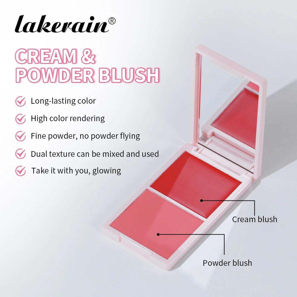 Waterproof Cream & Powder Blush 5Colors Matte Dewy Rosy Blush Makeup Pan Long-lasting Wearing High Natural  Blush Cosmtics